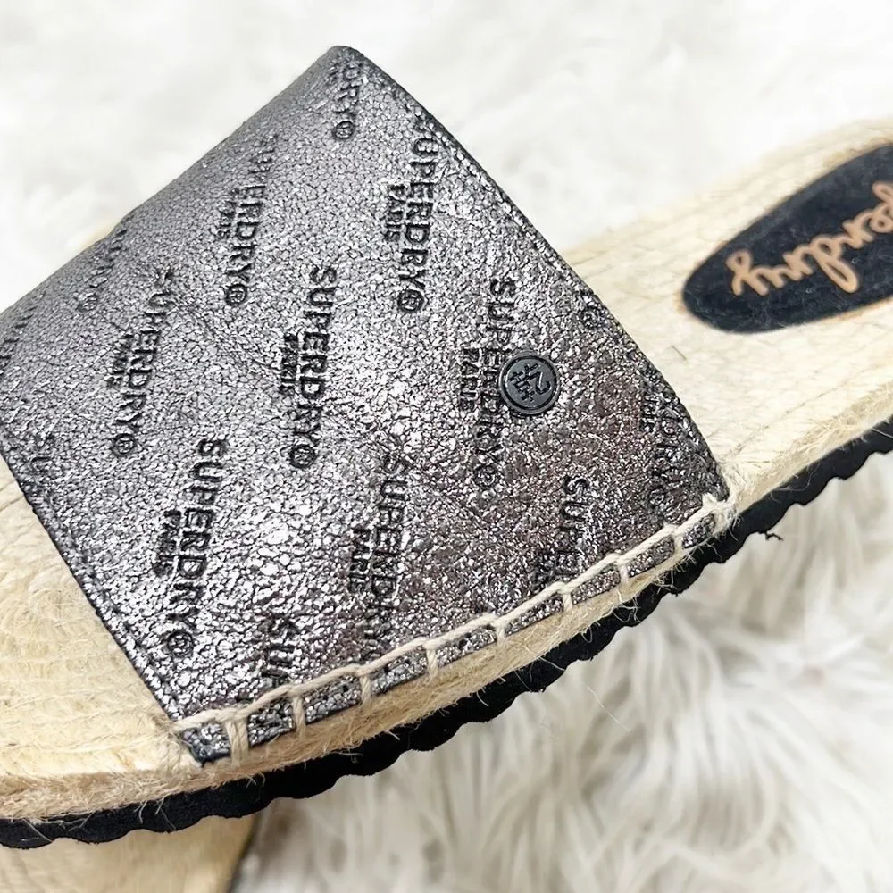 Superdry Maya Metallic Silver Logo Espadrille Slides size 6